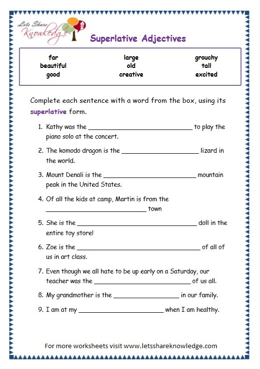 3rd Grade Adjectives Worksheets Grade Grammar topic Superlative Adjectives Worksheets Lets