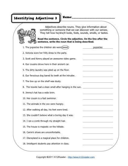 3rd Grade Adjectives Worksheets Identifying Adjectives 3