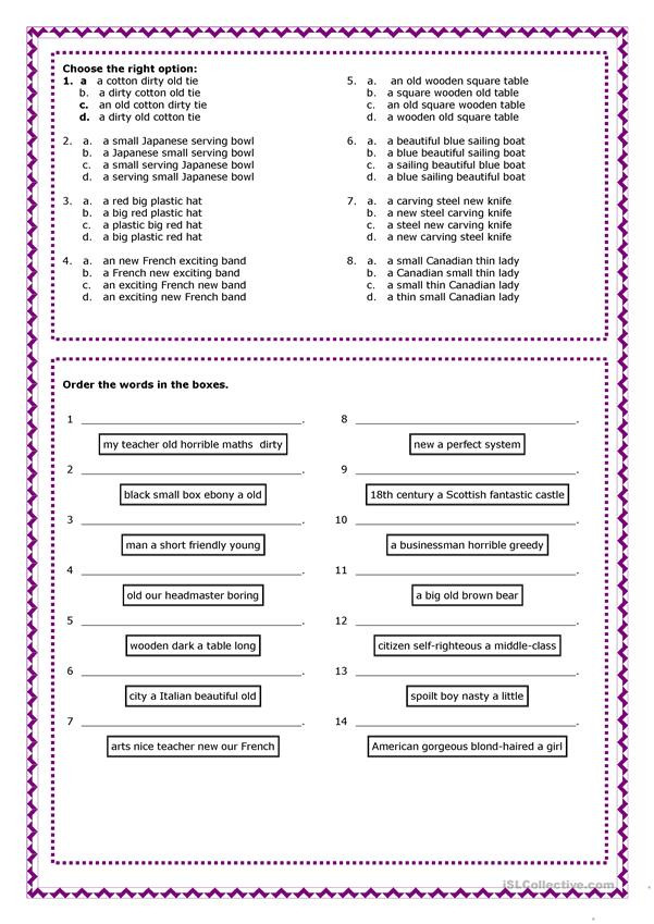 3rd Grade Adjectives Worksheets Word order Of Adjectives English Esl Worksheets for