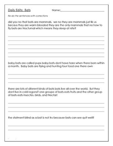 3rd Grade Editing Worksheets Editing Worksheet About Bats Great Worksheets Here