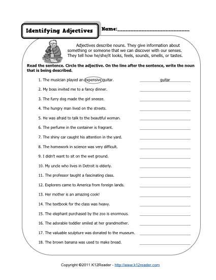 3rd Grade Editing Worksheets Identifying Adjectives