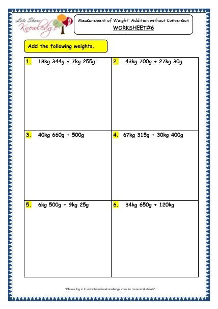 3rd Grade Measurement Worksheet Grade 3 Maths Worksheets 12 3 Measurement Of Weight
