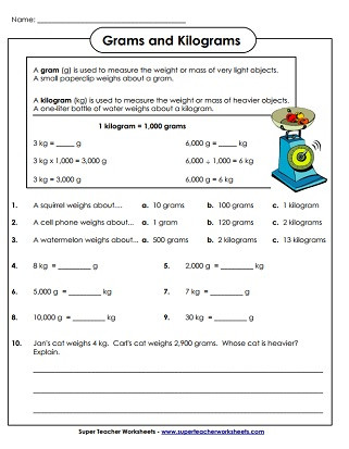 3rd Grade Measurement Worksheet Measuring Weight Kilograms and Grams Worksheets