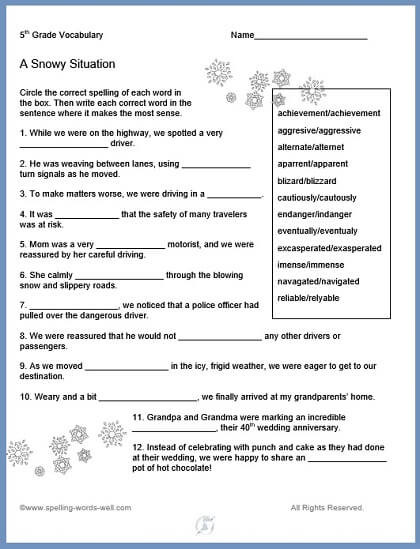 3rd Grade Vocabulary Worksheets 5th Grade Vocabulary Worksheets 2nd Snowy 4th Math Practice