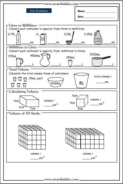 3rd Grade Volume Worksheets Converting and Calculating Volume to