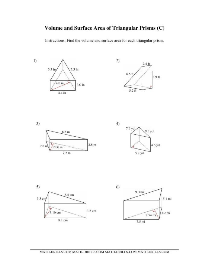 3rd Grade Volume Worksheets the Volume and Surface area Triangular Prisms Math