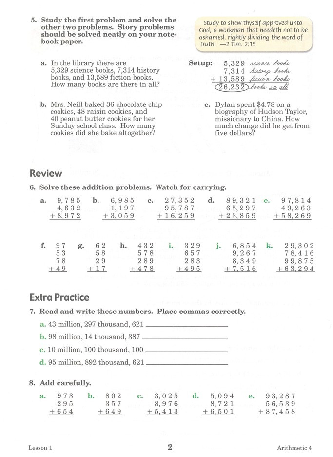 4th Grade Abeka Math Worksheets Abeka Arithmetic 4 Work Text Fourth Edition