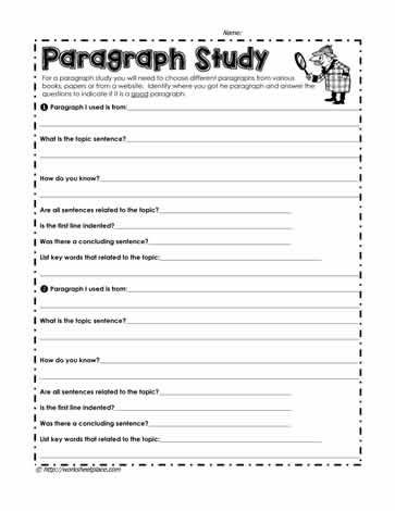 4th Grade Paragraph Writing Worksheets Paragraph Study
