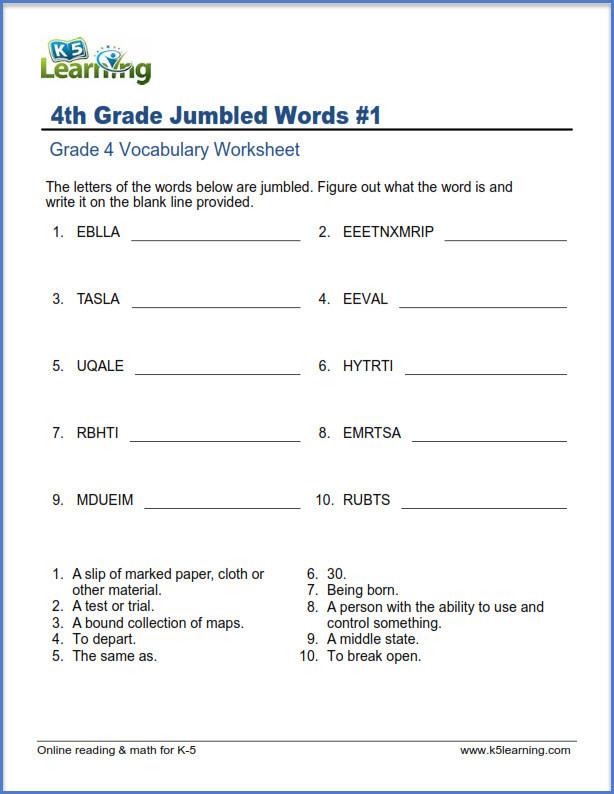 4th Grade Vocabulary Worksheets Grade Vocabulary Worksheets Printable and organized by