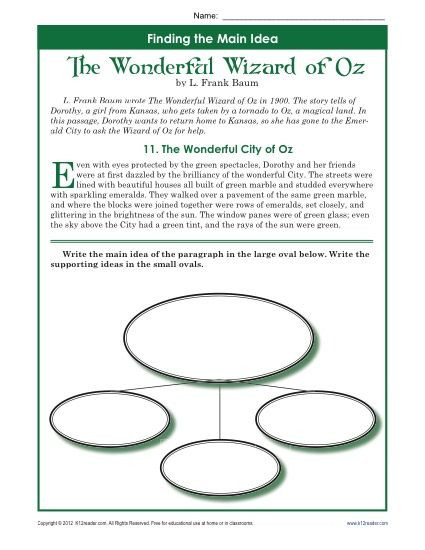 5th Grade Main Idea Worksheet 5th Grade Main Idea Worksheet About the Wonderful Wizard Of