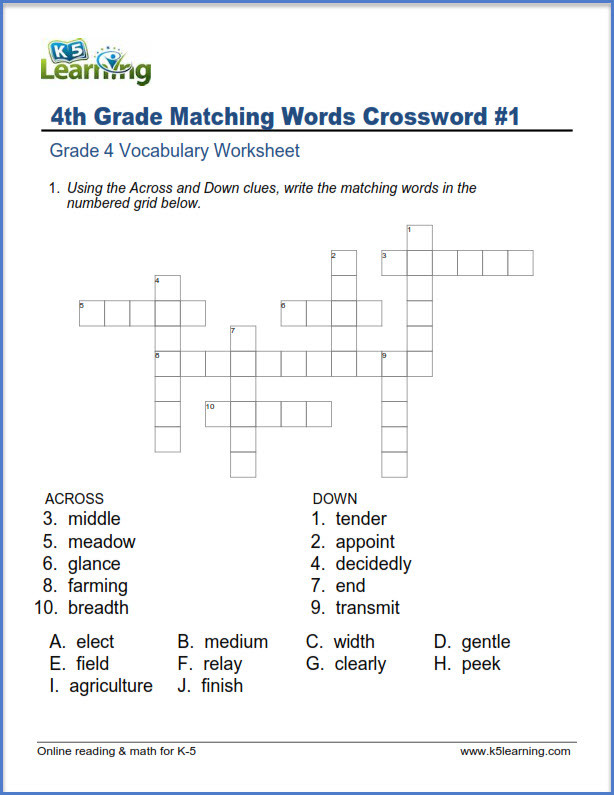 6th Grade Math Crossword Puzzles Grade 4 Vocabulary Worksheets – Printable and organized by