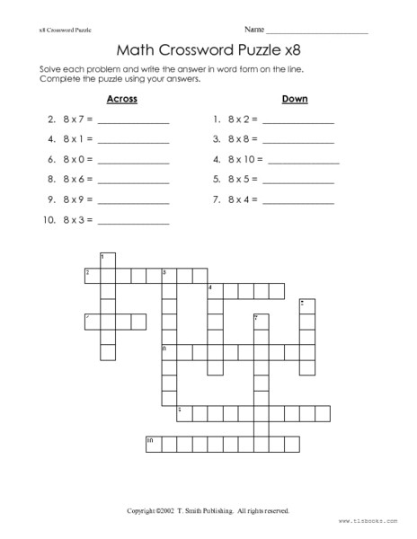 6th Grade Math Crossword Puzzles Math Crossword Puzzle X 8 Worksheet for 3rd 6th Grade