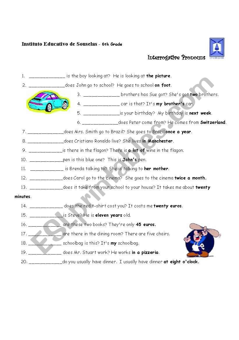 6th Grade Pronoun Worksheets Interrogative Pronouns Esl Worksheet by Lhmoniz