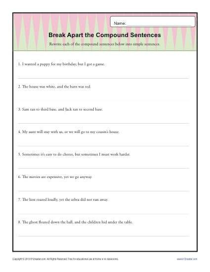 6th Grade Sentence Structure Worksheets Break Apart the Pound Sentence