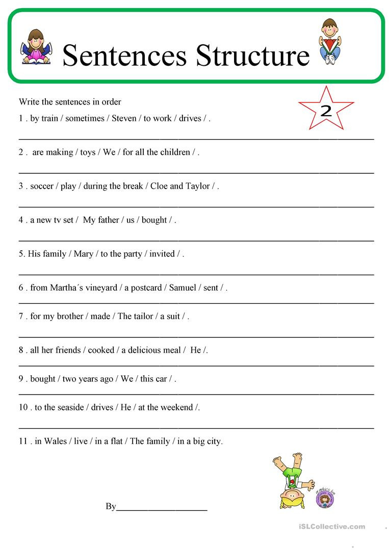 6th Grade Sentence Structure Worksheets English Esl Sentence Structure Worksheets Most Ed