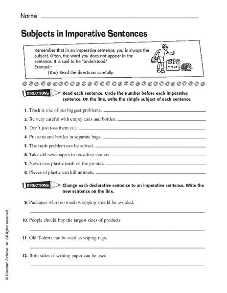 6th Grade Sentence Structure Worksheets Imperative Sentence Worksheets Printables Declarative for