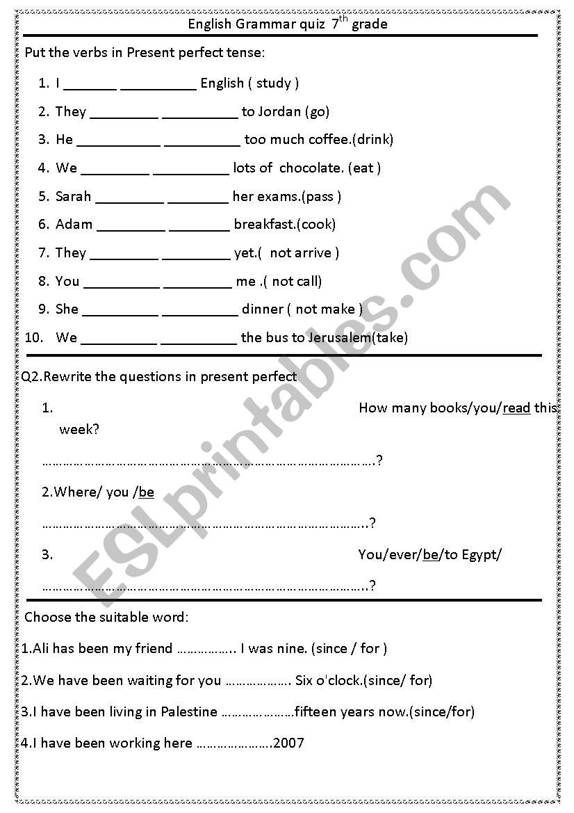 7th Grade Grammar Worksheets 7th Grade English Grammar Quiz Esl Worksheet by Alhuda