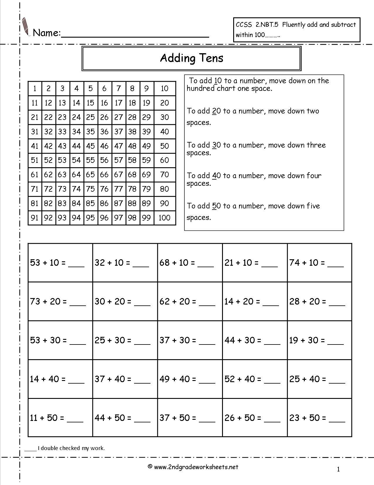 7th Grade Math Enrichment Worksheets Adding Tens to A Number Worksheet