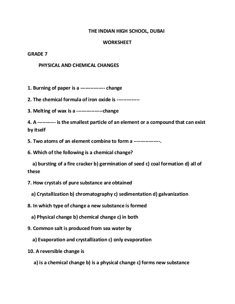 8th Grade Chemistry Worksheets Physical Chemical Change Lessons Tes Teach