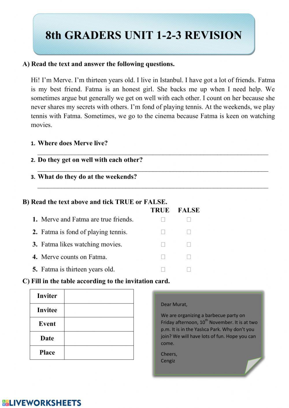 8th Grade English Worksheets 8th Grade Revision for Units 1 2 3 Interactive Worksheet