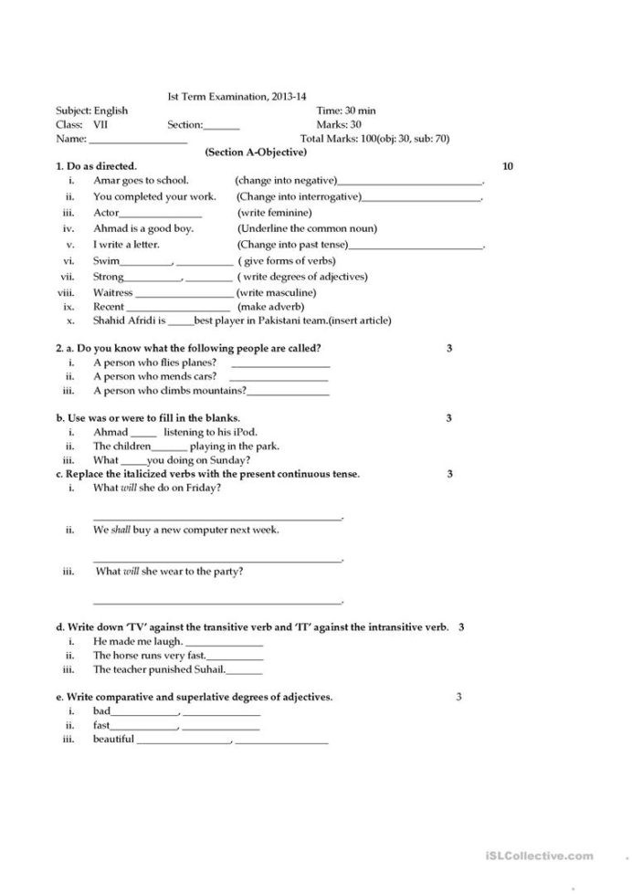 8th Grade English Worksheets English for Grade Esl Worksheets Distance Learning Revision