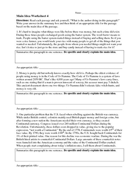 8th Grade Main Idea Worksheets 28 [ Main Idea Worksheet 4 ]