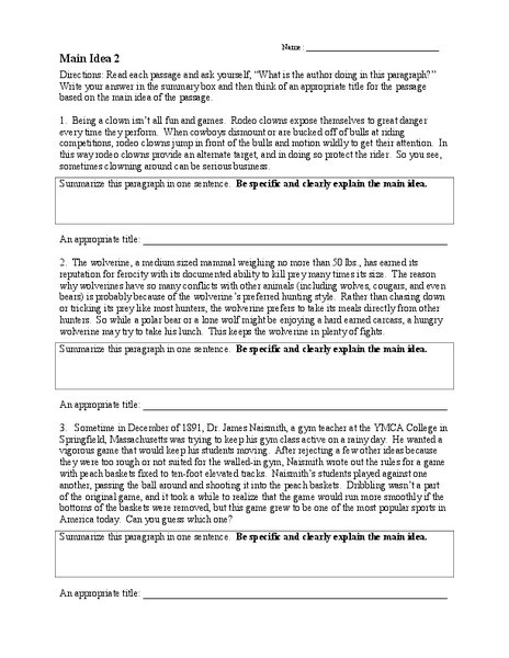 8th Grade Main Idea Worksheets Main Idea 2 Worksheet for 4th 8th Grade