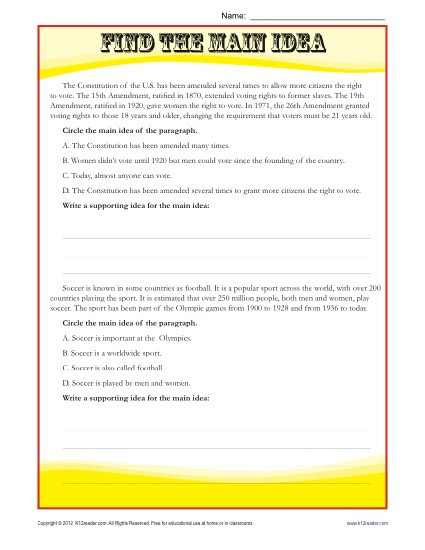 8th Grade Main Idea Worksheets Middle School Main Idea Reading Passage Worksheet