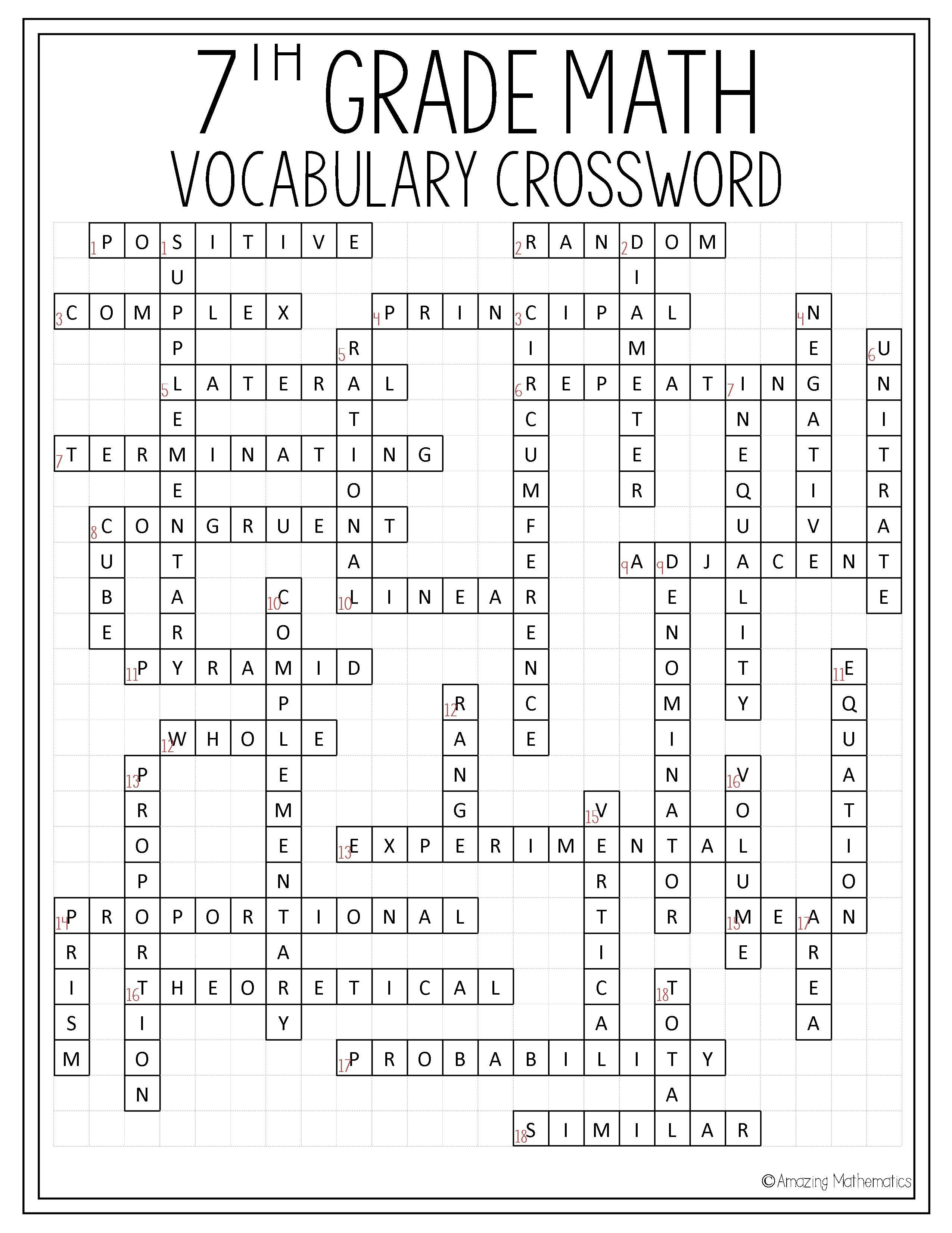8th Grade Math Vocabulary Crossword 7th Grade Math Vocabulary Crossword