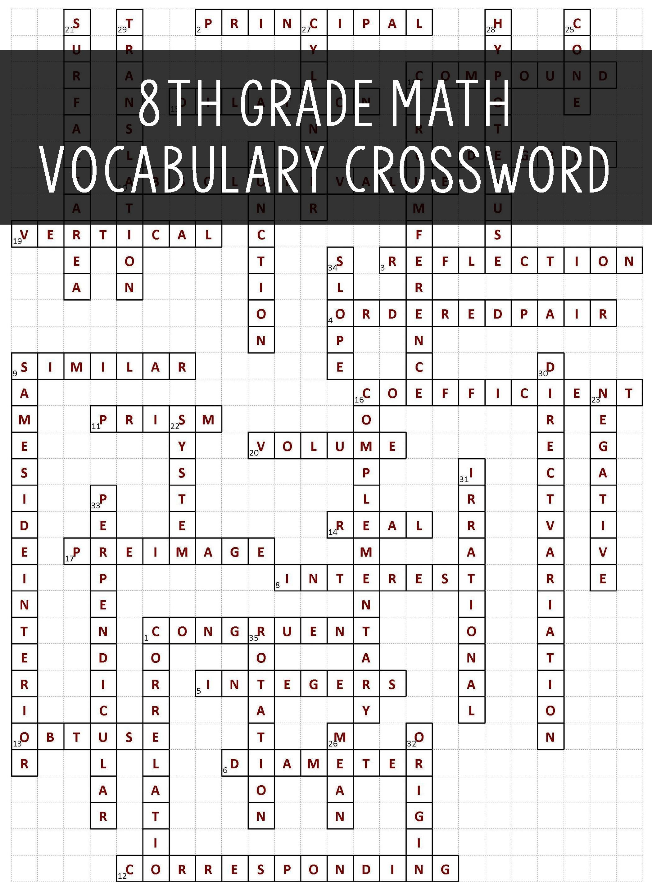 8th Grade Math Vocabulary Crossword 8th Grade Math Vocabulary Crossword