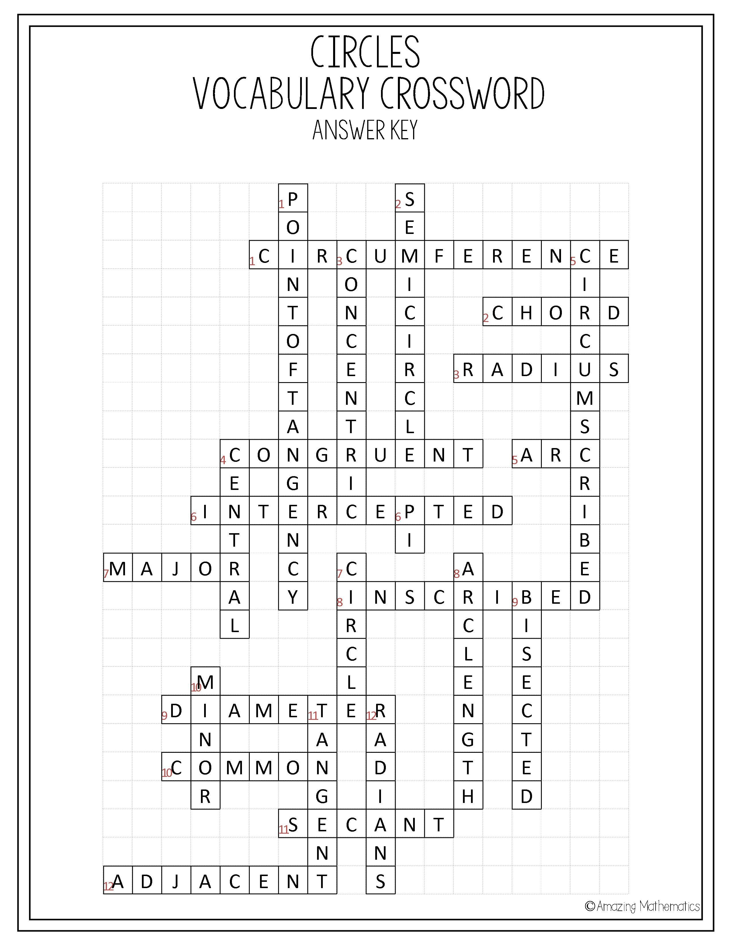 8th Grade Math Vocabulary Crossword Circles Vocabulary Crossword