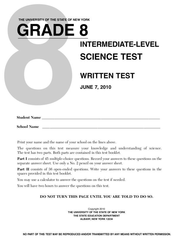 8th Grade Science Worksheets Grade 8 Science Test New York State University Worksheet