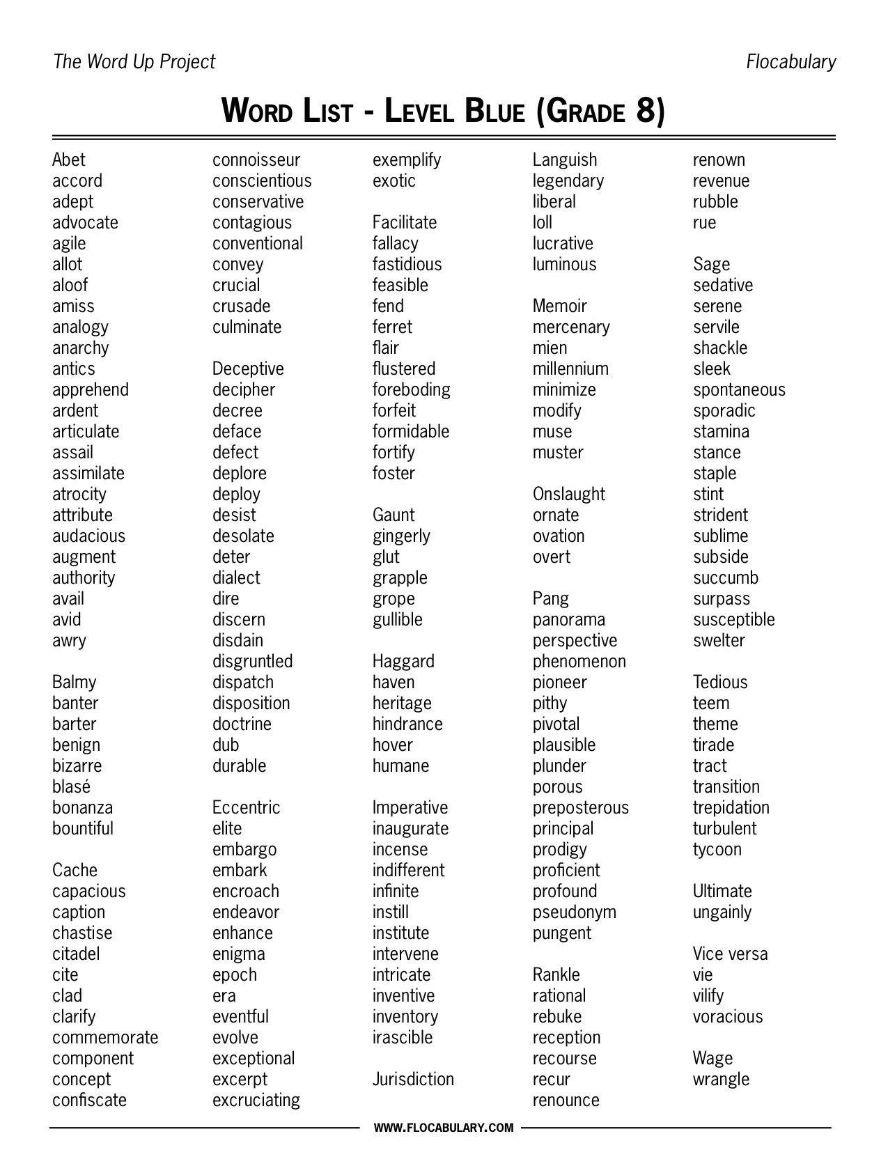 8th Grade Vocabulary Worksheets 8th Grade Vocabulary Word List