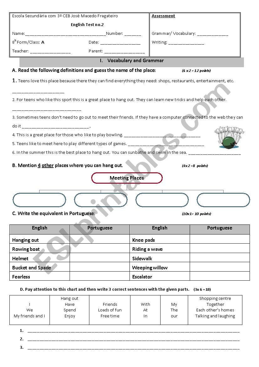 8th Grade Vocabulary Worksheets Grammar and Vocabulary Test 8th Grade Esl Worksheet by