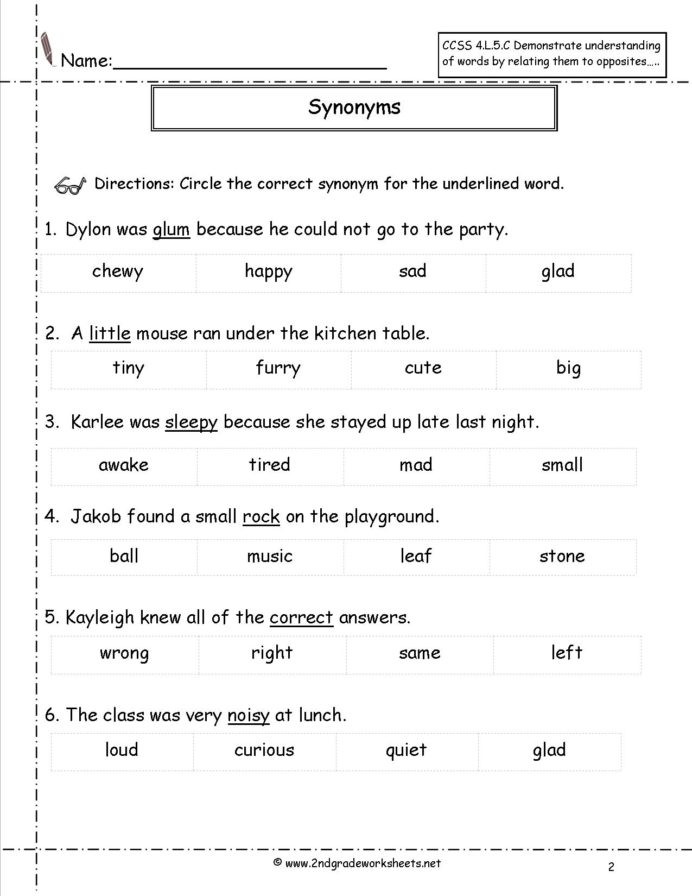 8th Grade Vocabulary Worksheets Synonyms and Antonyms Worksheets Antonym for Third Grade
