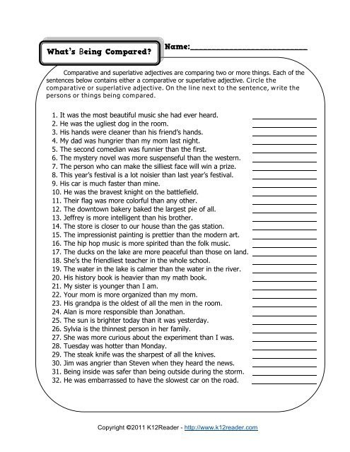 Adjective Worksheets 2nd Grade Adjective Worksheet Whats Being Pared K12reader