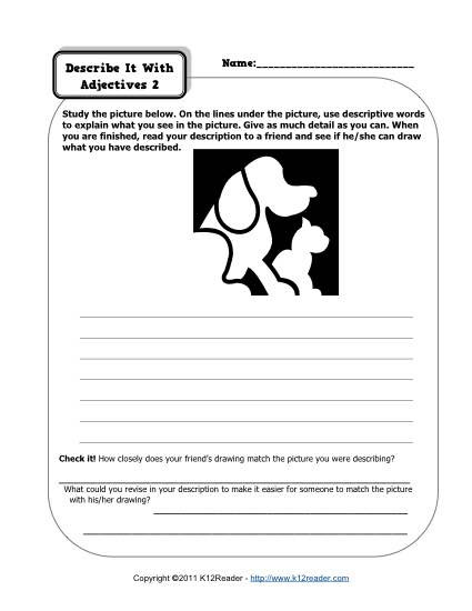 Adjective Worksheets 2nd Grade Describe It with Adjectives 2