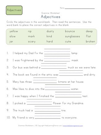 Adjective Worksheets 2nd Grade Plete the Sentences Worksheet 2