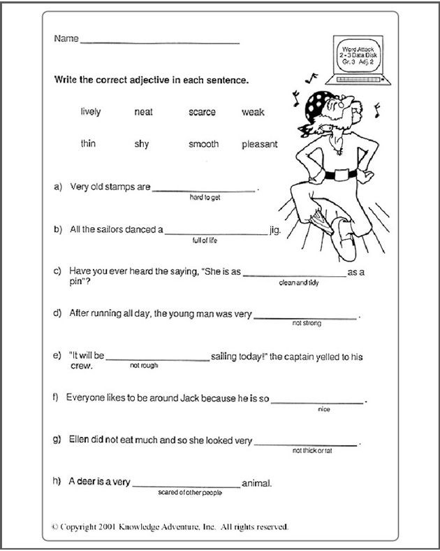 Adjectives Worksheets 3rd Grade 4th Grade English Worksheets