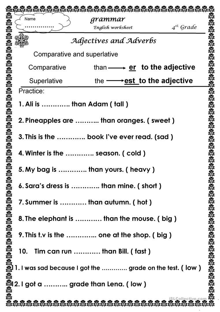 Adjectives Worksheets 3rd Grade Parative and Superlative