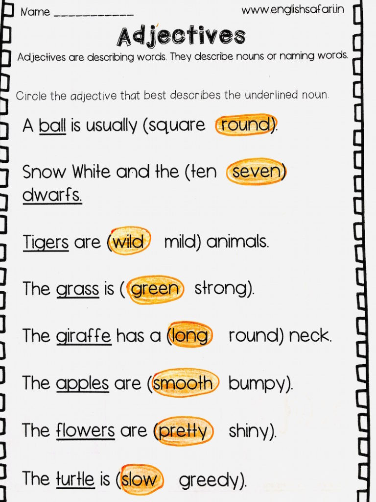 Adjectives Worksheets for Grade 1 Adjectives List or Describing Words