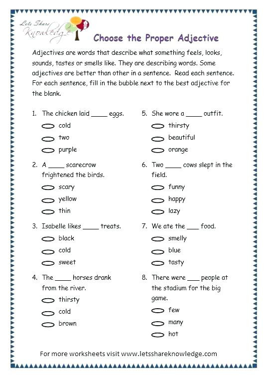 Adjectives Worksheets for Grade 1 Adjectives Worksheets for Grade 3 Adjectives Worksheets