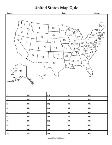 Blank Us Map Quiz Printable United States Map Quiz Free Printable Allfreeprintable