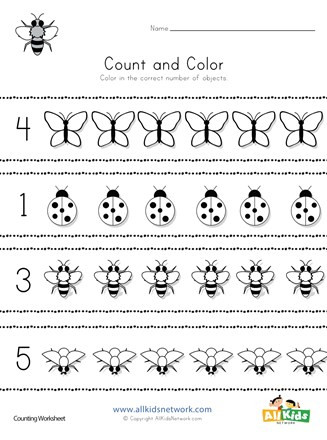 Bug Worksheets for Preschool Bug Count and Color Worksheet