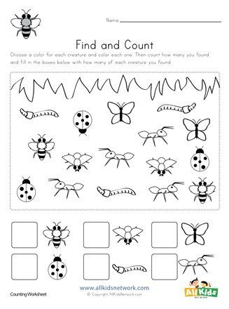 Bug Worksheets for Preschool Bug Find and Count Worksheets All Kids Network