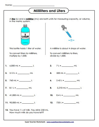 Capacity Worksheets 3rd Grade Measuring Capacity Milliliters and Liters Worksheets