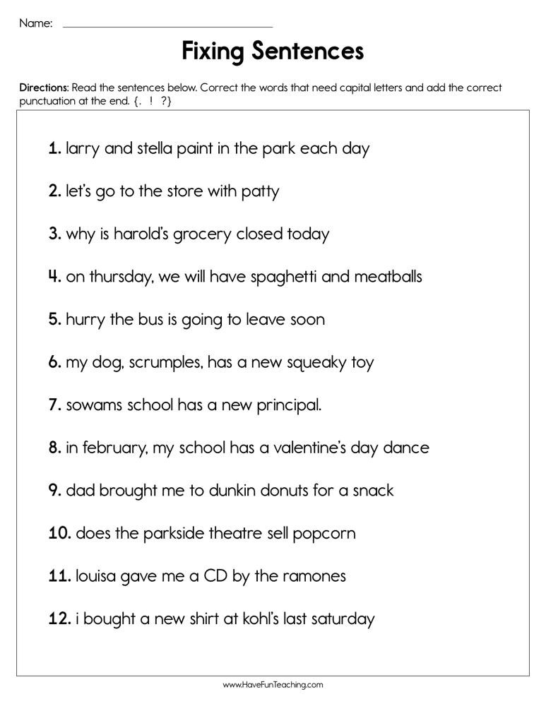 Capitalization Worksheets 4th Grade Editing Sentences Worksheet