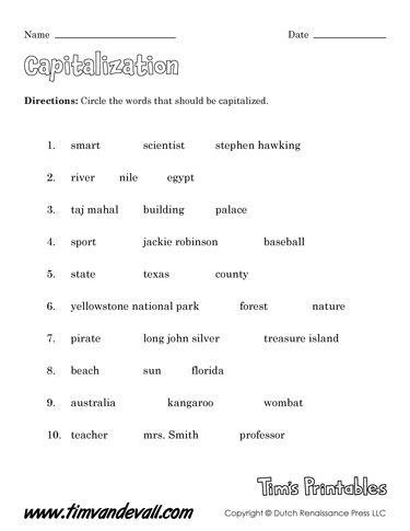 Capitalization Worksheets 4th Grade Free Capitalization Worksheets for Kids
