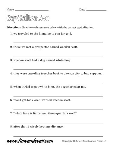 Capitalization Worksheets for 2nd Grade Free Capitalization Worksheets for Kids