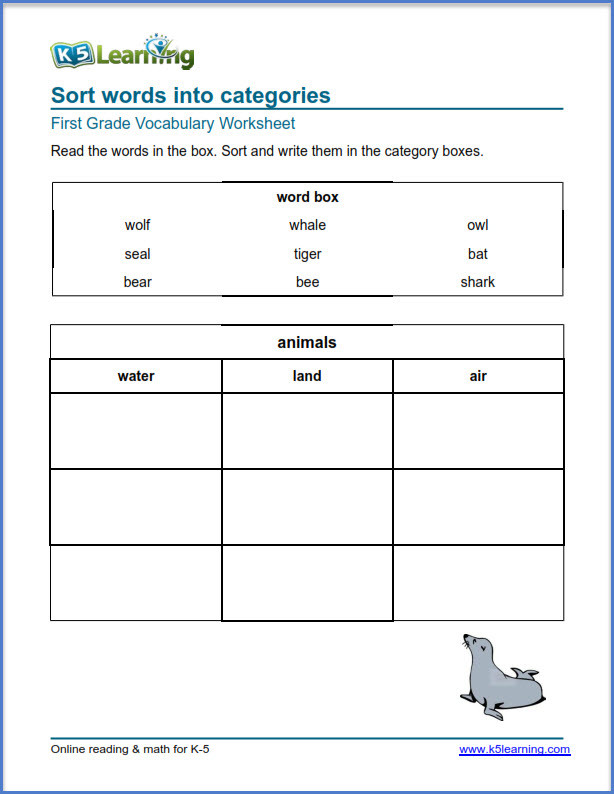 Categorizing Worksheets for 1st Grade First Grade Vocabulary Worksheets – Printable and organized